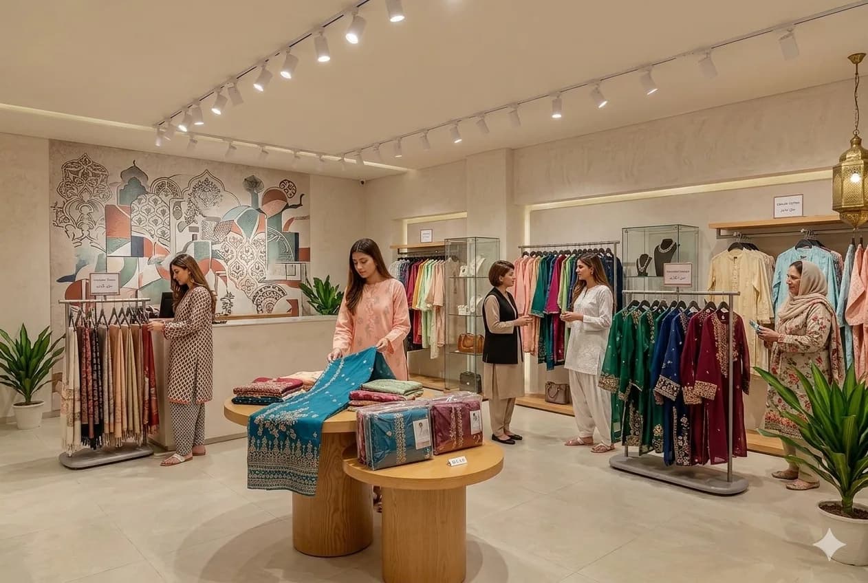 Shoppers browsing a fashion boutique