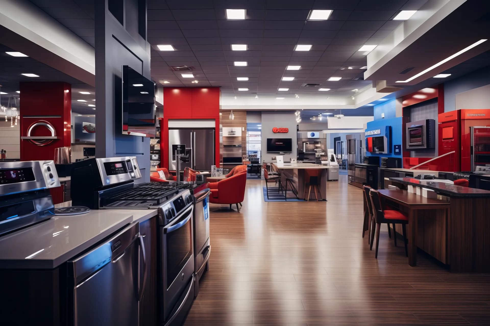 A retail showroom with products on display